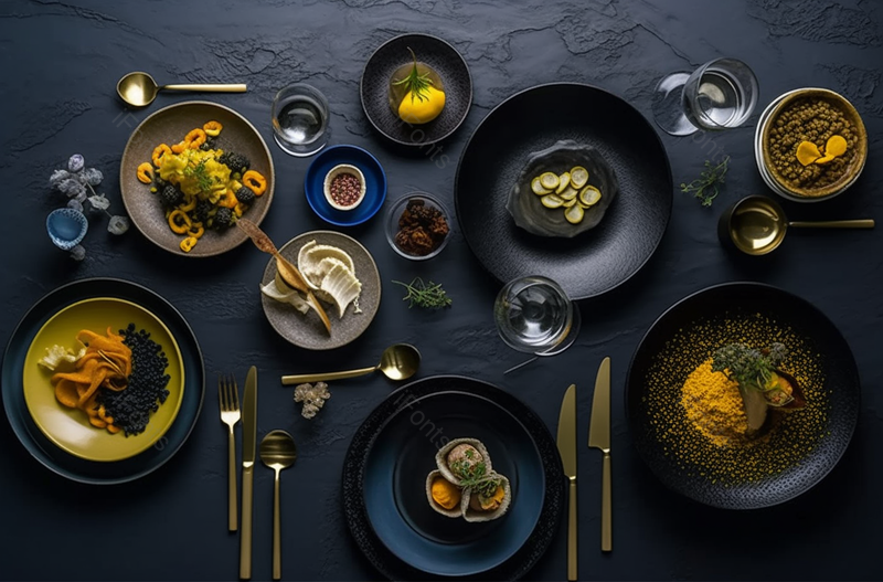 黑色质感豪华餐具和镶金饰餐具菜单,高清,摄影图,摄影图片,图片大全,摄影图免费下载